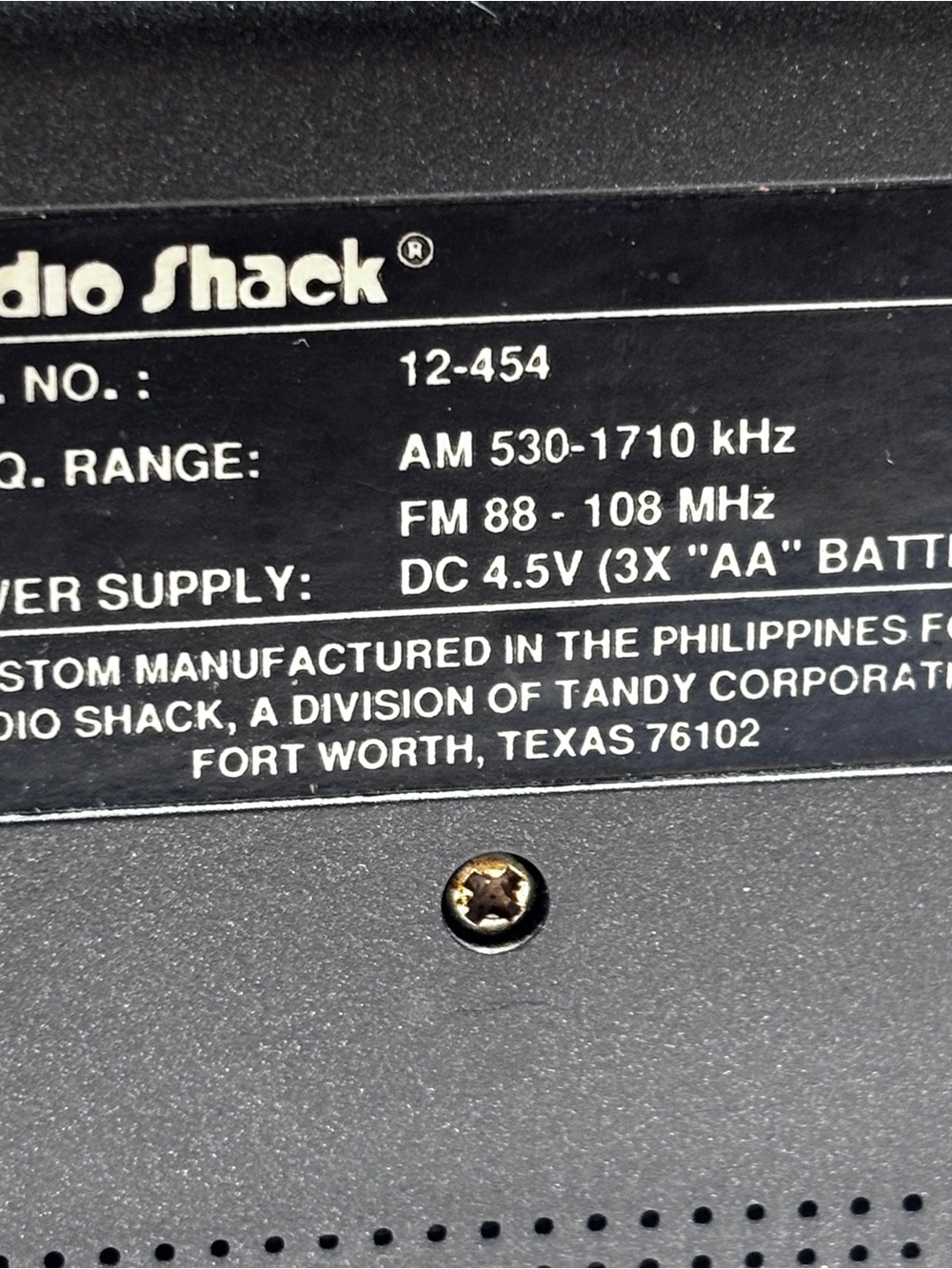 Vintage Radio Shack Black Portable AM/FM Radio 12-454 Radio Shack  WORKS - Picture 7 of 7